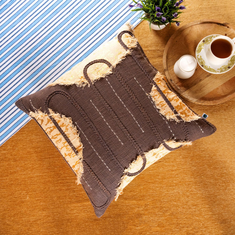 Ensemble de 2 coussins décoratifs décoratifs en coton doux et housse de coussin pour canapé, CC-REINO-LAYERSPATCH-18X18-S2
