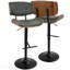 Tabouret de bar réglable 1 pièce Mid-Century moderne - noyer, similicuir gris