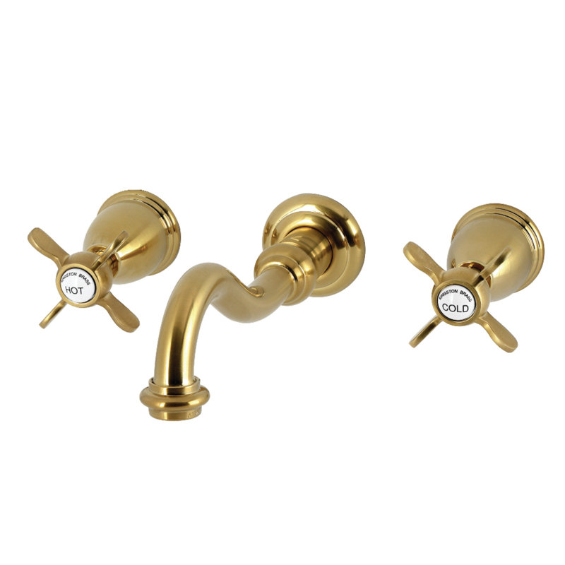Kingston Brass Essex Double-Handle 3-Hole Wall Mount Bathroom Faucet, Brushed Brass