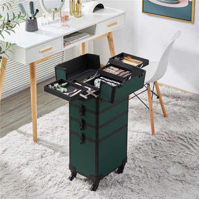 Abrams Professional Makeup Train Case 4 in 1 Rolling  Makeup Case