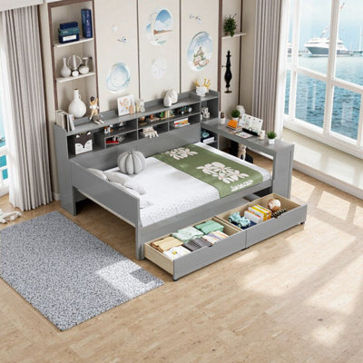Full-Size Multi-Functional Daybed with Study Desk, Drawers & Shelves