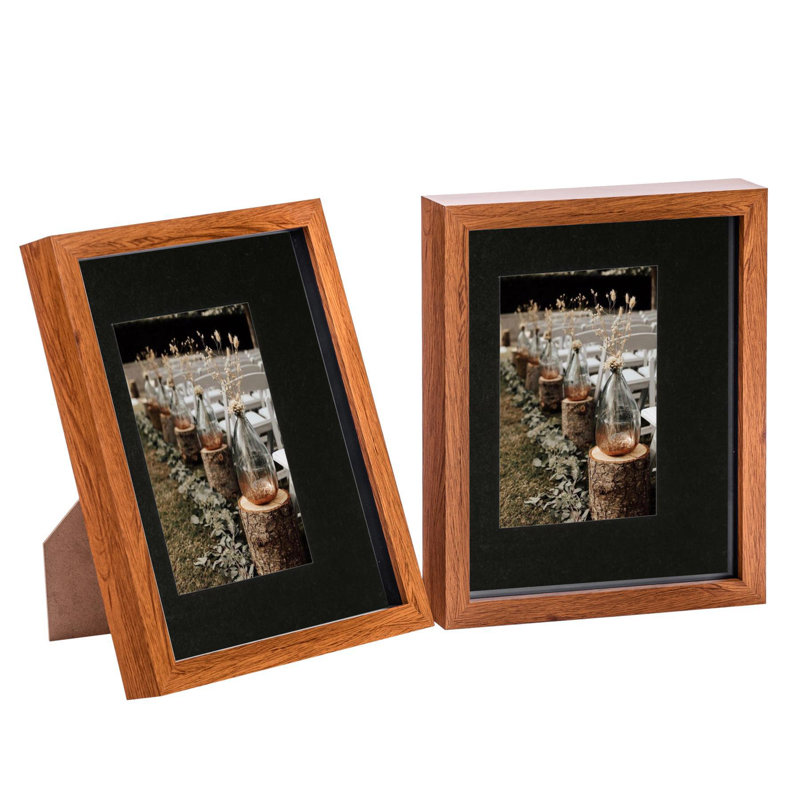 Nicola Spring - 3D Box Photo Frames - 8 x 10" with 4 x 6" Mount, Dark Wood/Black