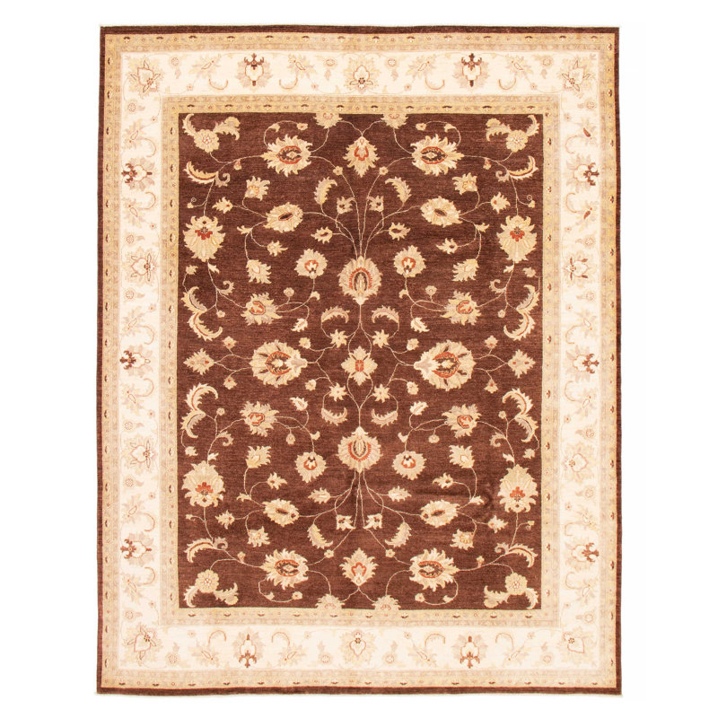 Tapis unique en laine noué à la main brun foncé / beige nouvel âge 9 pi x 11 pi 5 po Kokomo