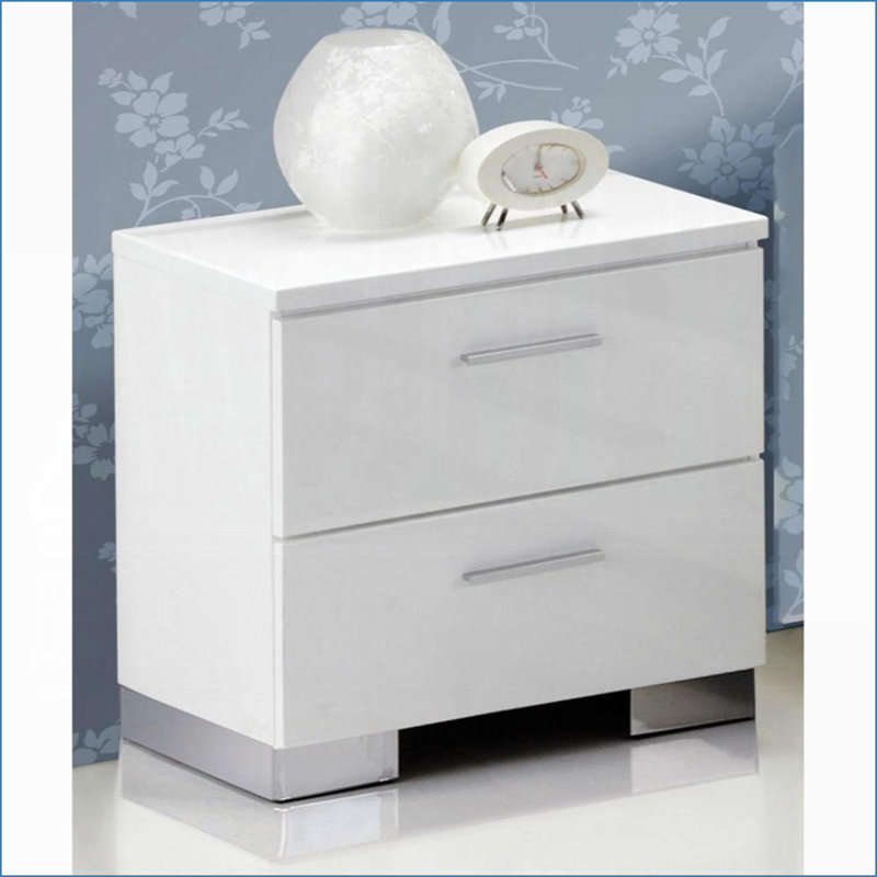 Table de chevet moderne en bois ultrabrillant blanc avec 2 tiroirs