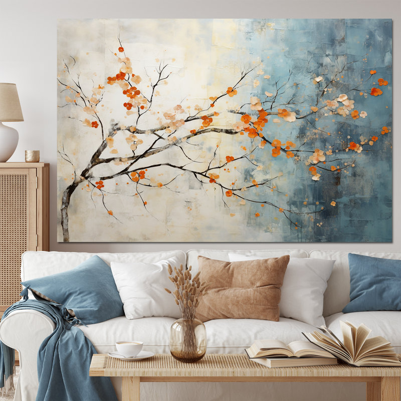 Orange Teal Maple Tree Glowing Embers V - Tree Maple Wall Art
