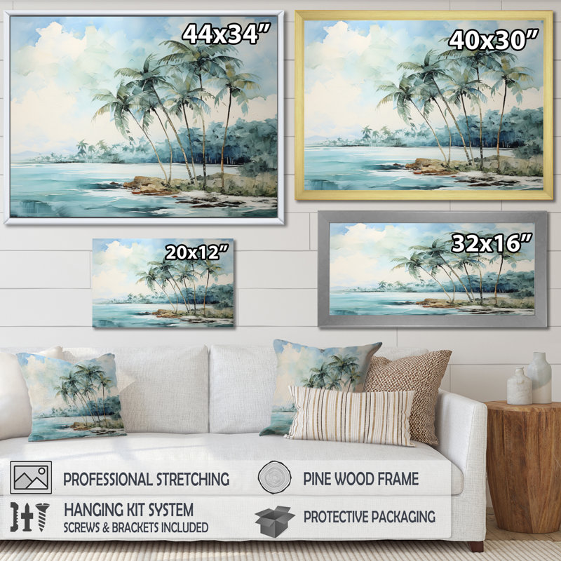 «Green Minimalims Palm Trees VI», reproduction sur toile, H 16 po x l 32 po x P 1 po, Toile tendue