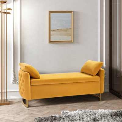 Banc de rangement moderne Aristides de 149 cm de large, capitonné, à couvercle rabattable et deux coussins