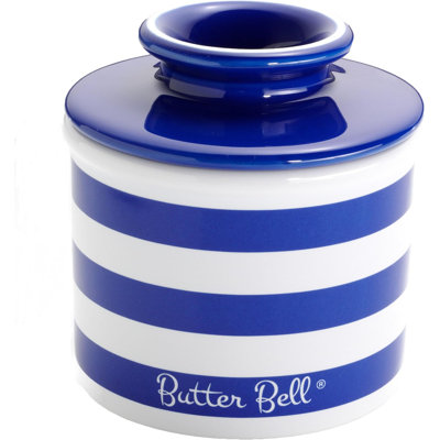 Butter Bell - La cruche originale Butter L par L Tremain, un garde-plat à beurre en céramique de comptoir pour le beurre à tartiner, bleu nautique spécialisé et rayures blanches (bleu nautique)