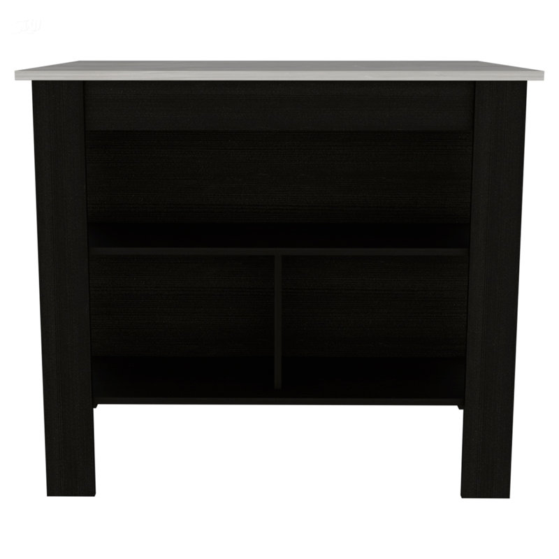 Cala 3-Shelf Wooden Kitchen Island, Black/Ibizar Marble