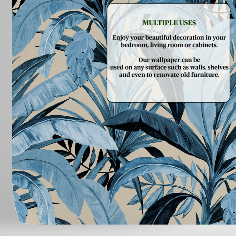 Tropical Wallpaper Blue Beige