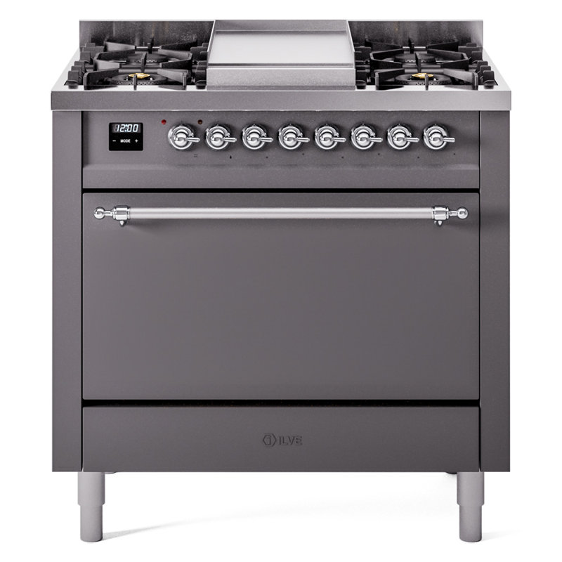 Cuisinière mixte 36 po ILVE Nostalgie II, Gaz naturel, Graphite mat / chrome