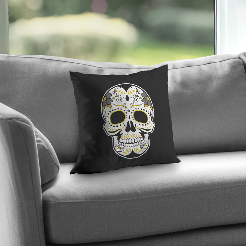 Mexican Sugar Skull Art - Gray – Throw Pillow Cover Only, Double-Sided Print, Insert Not Included