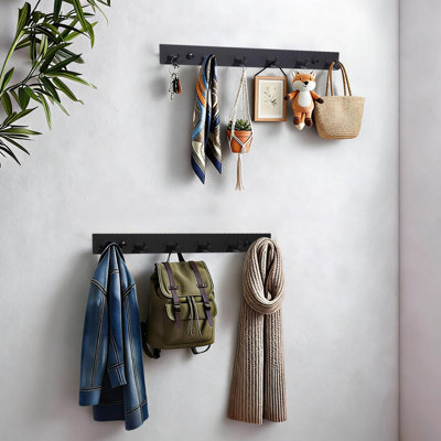 Porte-manteaux mural robuste à 5 crochets - Organisateur gain de place pour chapeaux et manteaux avec finition antirouille pour entrée, salle de bain, chambre et vestibule (paquet de 2)