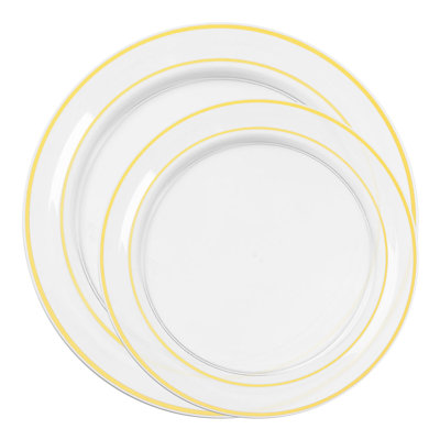 Service de table en plastique transparent à bordure dorée - 120 couverts