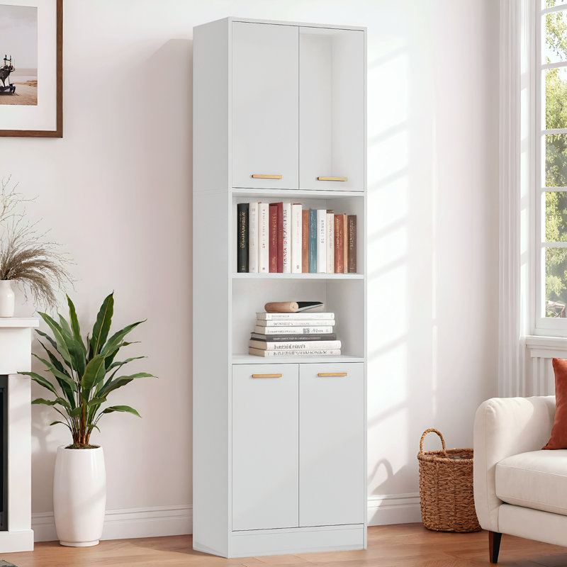 74.7'' H X 22'' W Tall Bookcase with Doors and Adjustable Shelves, 6-shelf Storage Bookshelf for Home Office and Living Room