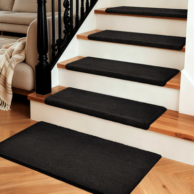 Tapis d'escalier intérieur antidérapant 14 pièces avec 1 tapis d'atterrissage (noir, ensemble de 15)
