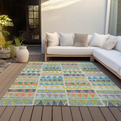 Machine Washable Indoor/Outdoor Husby ACN2205 Geometric Rug