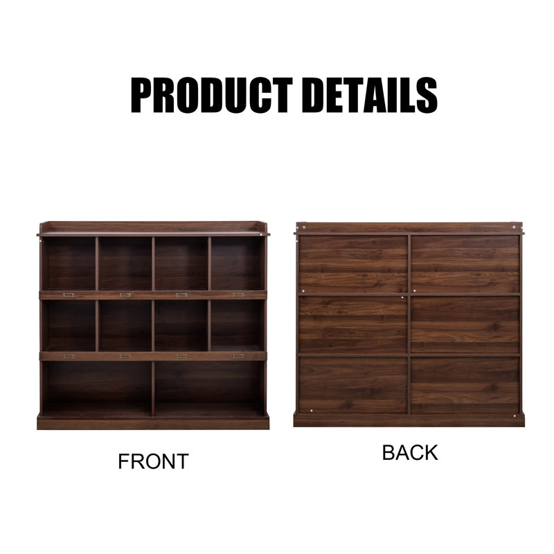 Rustic Retro Style Bookcase With 10 Compartments,suitable For Living Room, Study, Foyer Can Be Used As A Display Shelf, Tan