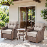 Patio Rattan Swivel Glider Chair & Side Table Set With Water-Resistant Olefin Cushions