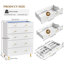 Commode 5 tiroirs l 30,7 po avec lumières DEL, commode haute de 39 po pour îlot de chambre et garde-robe avec plateau en verre trempé, commode à bijoux et commode en verre, blanc-1044077232