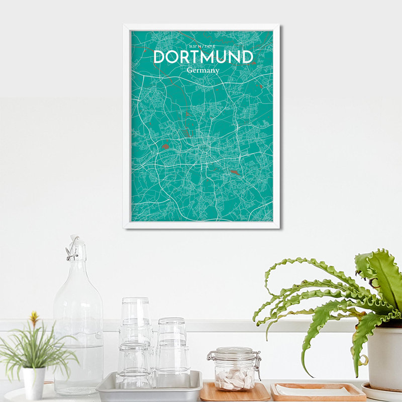 Carte de la ville de Dortmund, impression à Oranje, H 24 po x l 18 po, Vert / Brun