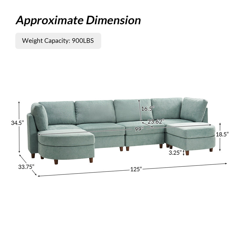 Canapé modulaire avec repose-pieds Dayman l 125 po, Chenille sauge