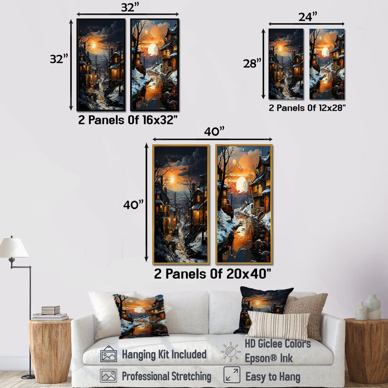 Paysage industriel, ensemble de 2 toiles d'art topaze Twilight, Encadrement brun, H 28 po x l 25 po