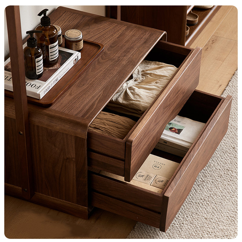 Elegant Walnut Wood Garment Rack with Storage