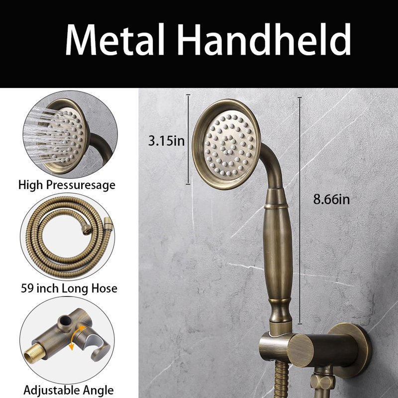 Wall Mount 9 Inch Rain Head And Handheld Spray Combo, Brass