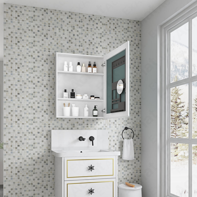 Armoire à pharmacie avec miroir à bords biseautés, porte à ouverture sur la droite et porte sans cadre l 24 po x H 30 po