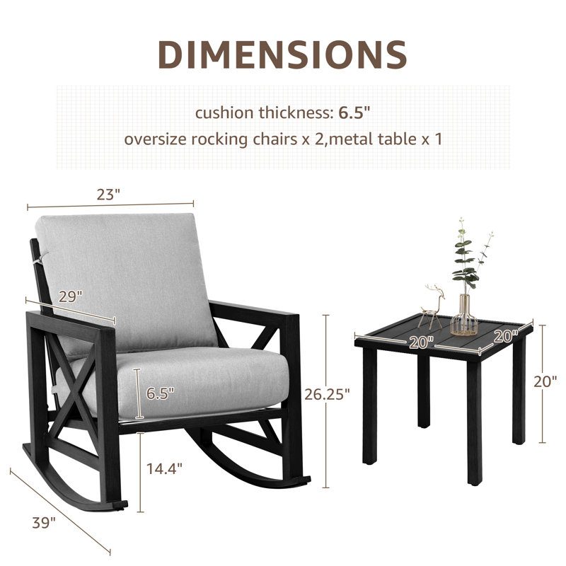 Ensemble de conversation 3 pièces Isfried, Coussin gris clair / structure noire