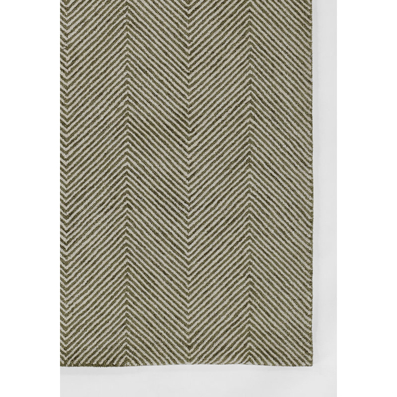 Cerro Chevron Hand Tufted Wool Area Rug in Green, Rectangle 9' x 12'