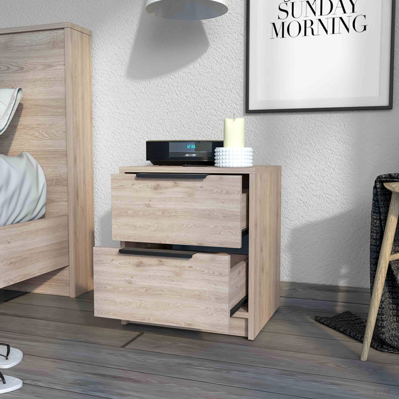 Washington Nightstand, Two Large Drawers, Light Gray