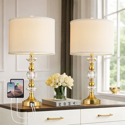 Morkus 25.5" Crystal Table Lamp with 3-Way Dimmable Light and USB Type-C Ports