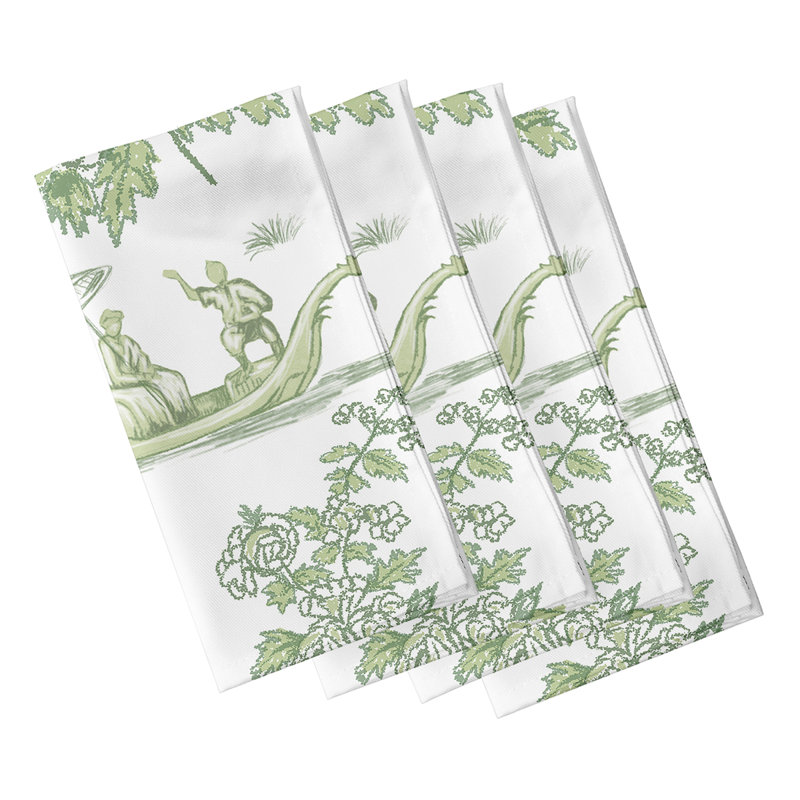 Chanakya Polyester Floral Square Napkin, Green