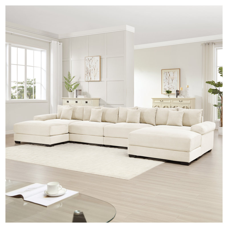 Canapé modulaire surdimensionné en forme de U de 170 po, canapé en velours côtelé profond avec repose-pieds pour salon