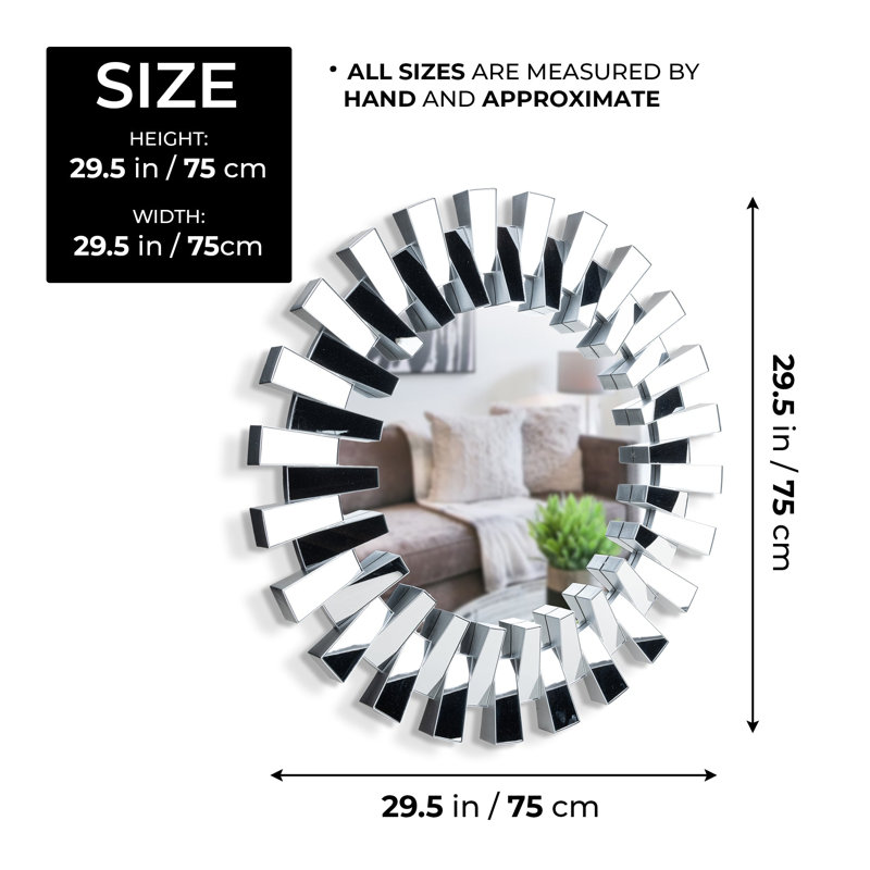 Miroir rond en verre Hoorya, décoration murale 3D 30 po pour salon
