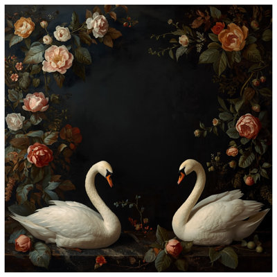 White Swans With Roses Wall Tapestry - Swans Wall Decor