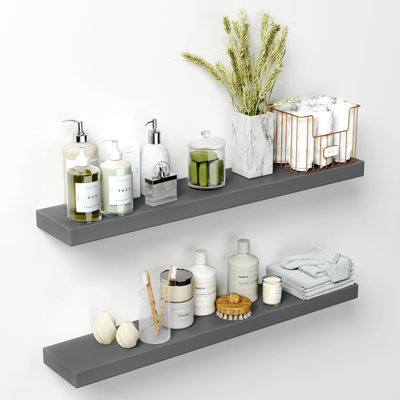 Floating Shelves For Wall, Premium Solid Wood Shelf With Heavy Duty Bracket, Set Of 2, Modern And Elegant Design For Bathroom, Living Room, Or Office