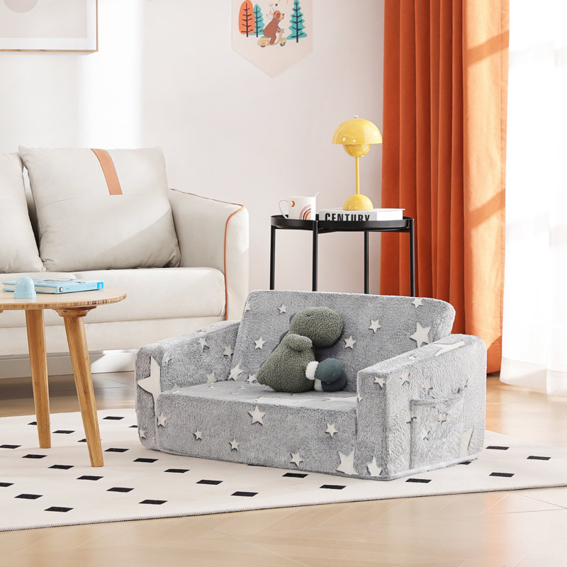Kids Sofa, Extra Wide 2 In 1 Kids Fold Out Chair Convertible Sofa To Lounger, Star