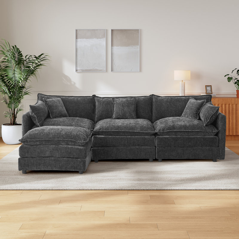 3 Seater Chenille Sofa, Grey