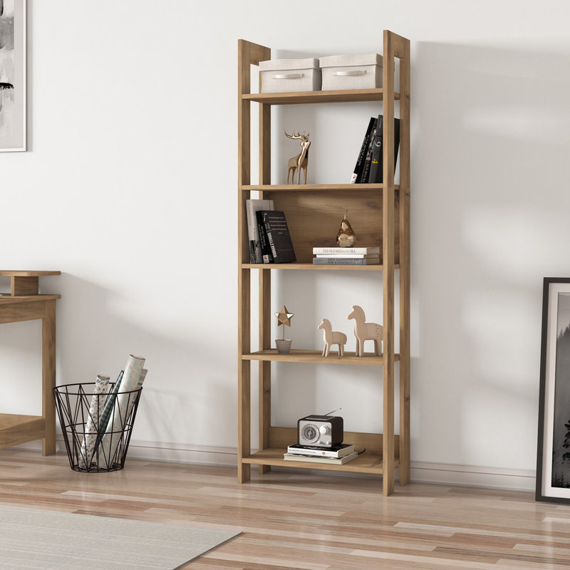 Rustic Oak Bookshelf, 63.0 x 71.0 x 11.8 inches | 100% Melamine Coated Particle Board, Thickness: 0.7 inches | Numerous Shelves, Wall-Mountable Design | Elegant Storage Solution for Home or Office
