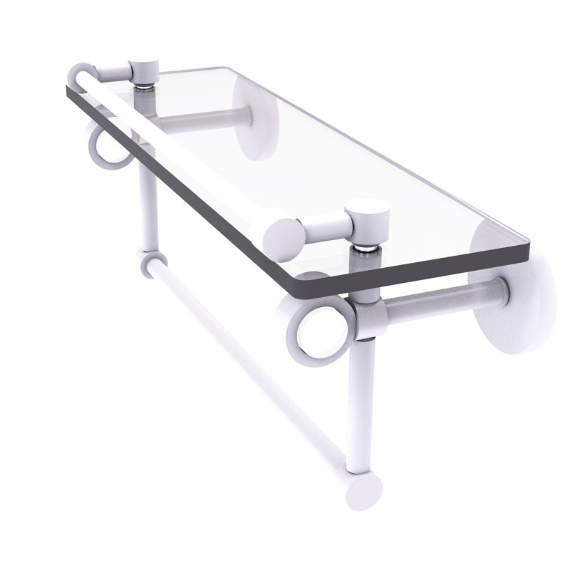 Margolis Glass Bracket Shelf with Towel Bar, 6.7" H x 16" W x 5.8" D, Matte White