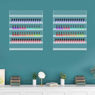 2 Pack Nail Polish Wall Racks Wall Mounted Acrylic Clear Nail Polish Shelf Organizer Display Rack