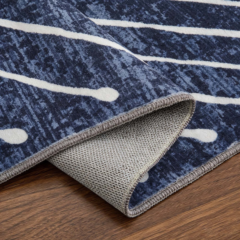 Tapis lavable moderne en polyester avec envers antidérapant, bleu, 8 x 10 pi