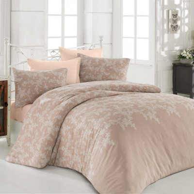 Ensemble de housse de couette en mélange de coton beige / gris 2 pièces Gaskin