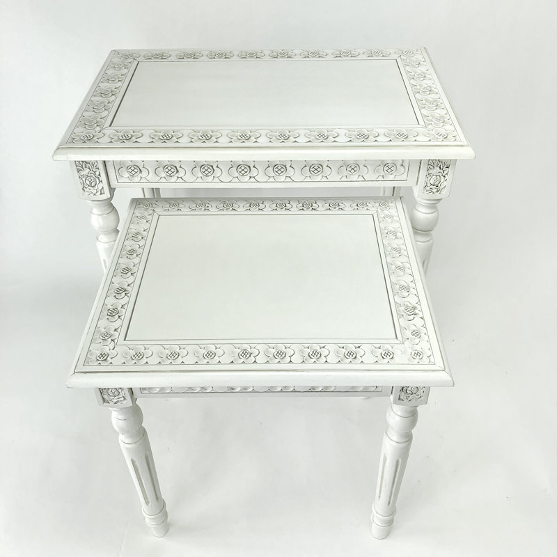 Tables gigognes en bois massif Alejo, Blanc