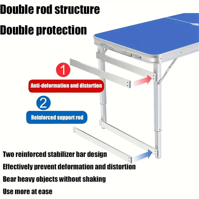 Large Adjustable Height Silver Aluminum Outdoor Folding Table