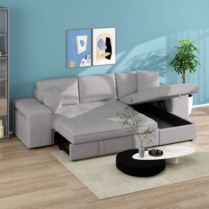 Canapé modulaire en L de 104,5 po à 3 places avec méridienne de rangement et 2 tabourets, lit escamotable, canapé réversible à 3 places