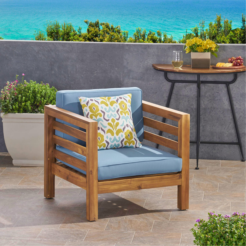 Chaise club Oana, Blue/Pecan